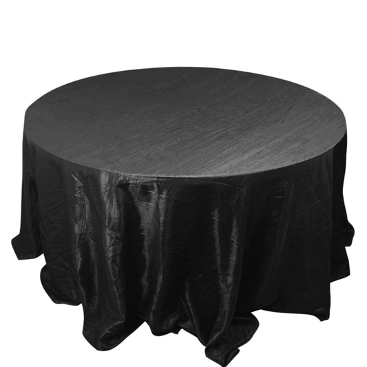 132" Black Accordion Crinkle Taffeta Seamless Round Tablecloth